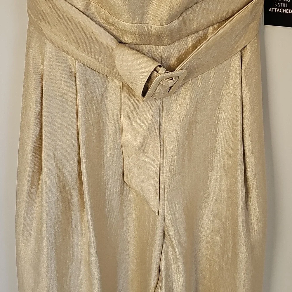WHBM Champagne Gold Wide Leg Halter Jumpsuit wFront Pockets Cocktail Coquette - Picture 7 of 16